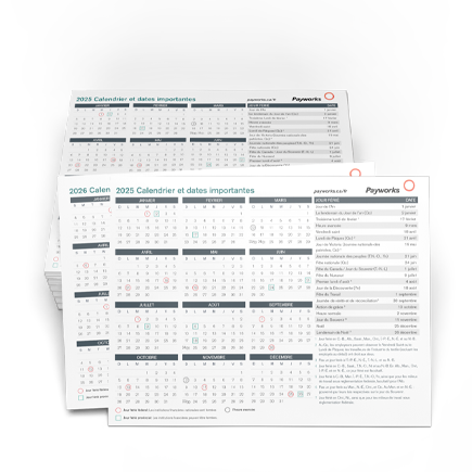 Édition imprimée du calendrier de paie de Payworks.