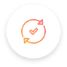 Icon for check mark with rotating arrows.