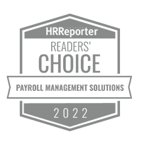 Logo of HRReporter Readers's Choice Payroll Management Solutions 2022.