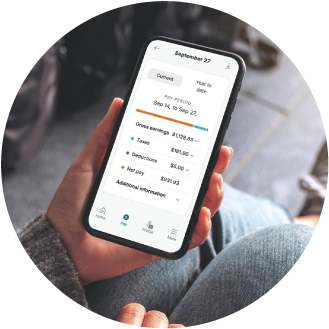 Pay statement from the employee self service Payworks application opened on a mobile device.