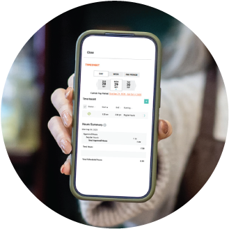 Timesheet from the time management module Payworks application opened on a laptop.