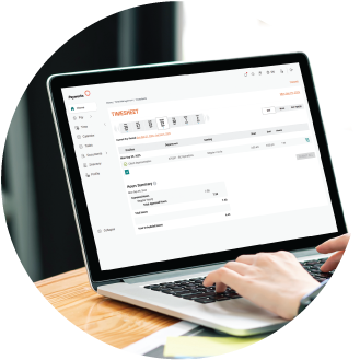 Timesheet from the time management module Payworks application opened on a laptop.