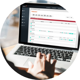 Timesheet from the time management module Payworks application opened on a laptop.