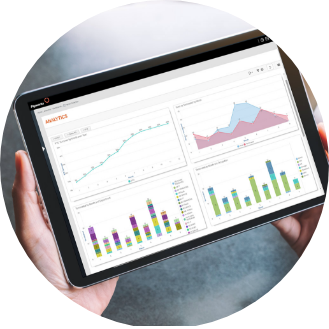 Analytics report from the workforce analytics module Payworks application opened on a tablet.