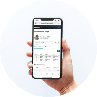 L’application Payworks ouverte sur un cellulaire, indiquant les absences à venir.