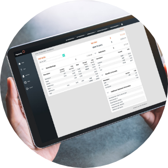 Pay stub from employee self service Payworks application opened on a tablet.