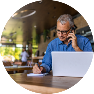 Small business owner working from a restaurant.