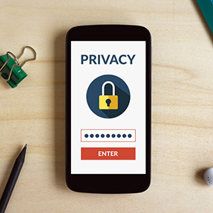 Mobile phone showing privacy heading with hidden password entered.