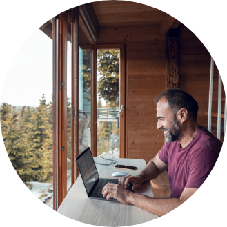 Man working from a cabin.
